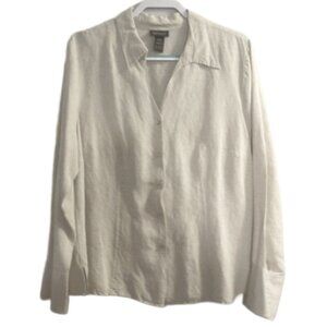 BRYANT tan linen blend V Neck button blouse shirt long sleeve Women's size 14/16